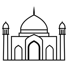 minimal masjid vector art  illustration, black color silhouette, silhouette, white background (10)