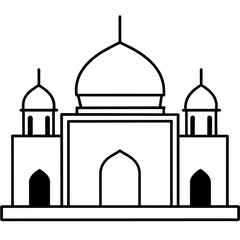 minimal masjid vector art  illustration, black color silhouette, silhouette, white background (17)