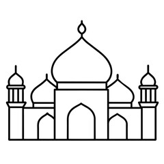 minimal masjid vector art  illustration, black color silhouette, silhouette, white background (11)