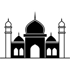minimal masjid vector art  illustration, black color silhouette, silhouette, white background (15)