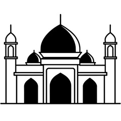 minimal masjid vector art  illustration, black color silhouette, silhouette, white background (20)