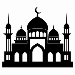 minimal masjid vector art  illustration, black color silhouette, silhouette, white background (22)