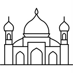 minimal masjid vector art  illustration, black color silhouette, silhouette, white background (21)