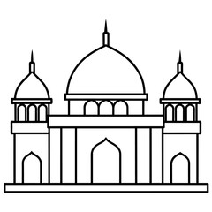 minimal masjid vector art  illustration, black color silhouette, silhouette, white background (26)