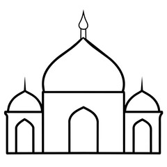 minimal masjid vector art  illustration, black color silhouette, silhouette, white background (44)