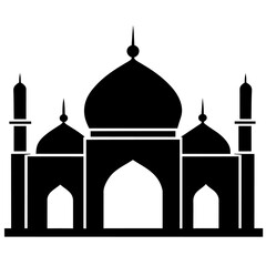 minimal masjid vector art  illustration, black color silhouette, silhouette, white background (46)