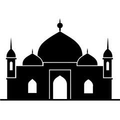 minimal masjid vector art  illustration, black color silhouette, silhouette, white background (47)