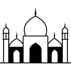 minimal masjid vector art  illustration, black color silhouette, silhouette, white background (50)