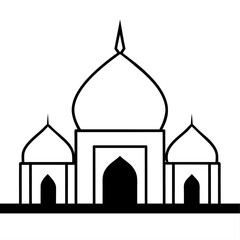 minimal masjid vector art  illustration, black color silhouette, silhouette, white background (56)