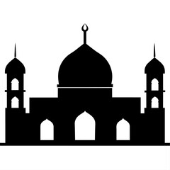 minimal masjid vector art  illustration, black color silhouette, silhouette, white background (55)
