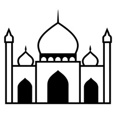 minimal masjid vector art  illustration, black color silhouette, silhouette, white background (49)