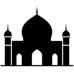 minimal masjid vector art  illustration, black color silhouette, silhouette, white background (51)