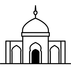 minimal masjid vector art  illustration, black color silhouette, silhouette, white background (58)