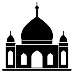 minimal masjid vector art  illustration, black color silhouette, silhouette, white background (59)