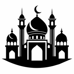 minimal masjid vector art  illustration, black color silhouette, silhouette, white background (61)