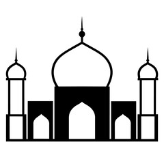 minimal masjid vector art  illustration, black color silhouette, silhouette, white background (63)