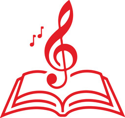 
A red and white book with a musical note on it