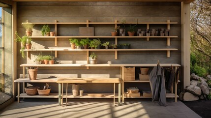 Fototapeta premium aesthetic blurred garden shed interior