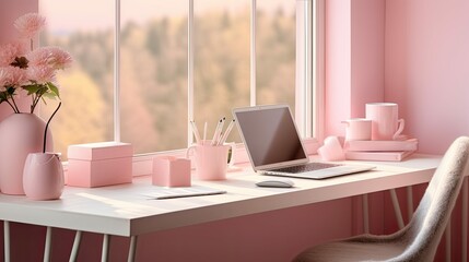 modern pink desk - Powered by Adobe