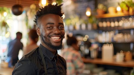 Fototapeta premium friendly restaurant host welcoming guests with a warm smile