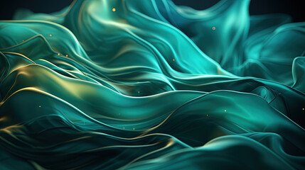 Obraz premium Heavenly Fluttering Green Color Silk Fabric in Space With Delicate Folds on Focus on Foreground