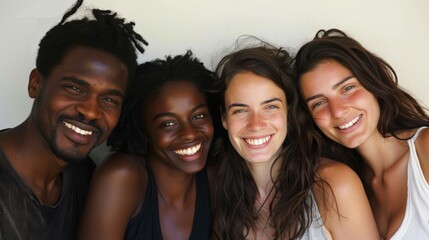 Obraz premium Multiracial Friends Row Smiling Light Background