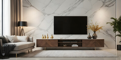 Modern luxury living room interior and decoration mock up furniture and white marble wall pattern background