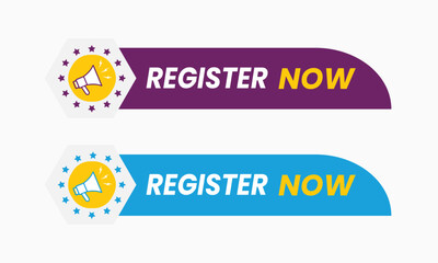 Register now button, Colorful Register now button Set, easy vector illustration