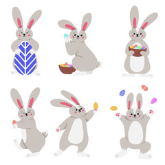 Easter bunny. Rabbit character set. Animal wildlife holidays cartoon. Rabbit or hare, spring festive animal. Vector illustration EPS10