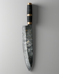 3D rendered luxury kitchen knife with creative details 3D generated, ad mockup isolated on a white and gray background.