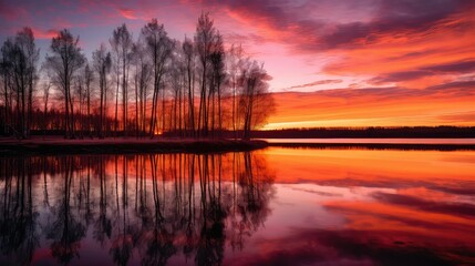 Obraz premium sunhues birch tree landscape