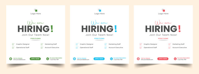 We are hiring job vacancy social media post or square web banner template vector design