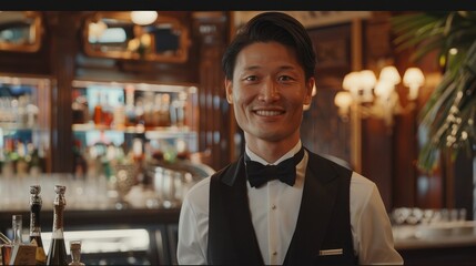 Obraz premium receptionist at a fine dining establishment offering a friendly greeting