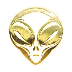 Very realistic golden alien, alpha channel, transparent background