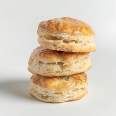 Three golden biscuits stacked one on top of the other