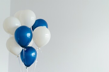 blue balloon and white balloons on a uniform white background color 