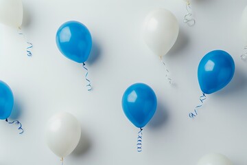 blue balloon and white balloons on a uniform white background color