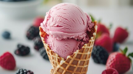 Waffle cone with berry ice cream