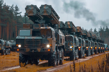 a column of air defense system during the march