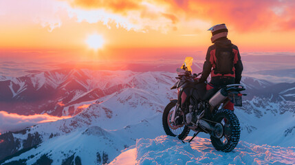 Adventurous Motorcyclists at Majestic Mountain Sunset