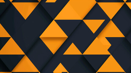 Dark background, orange and yellow color blocks, simple geometric shapes of triangles. 