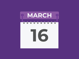 March 16 calendar reminder. 16 March daily calendar icon template. Calendar 16 March icon Design template. Vector illustration
