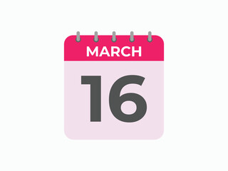 March 16 calendar reminder. 16 March daily calendar icon template. Calendar 16 March icon Design template. Vector illustration
