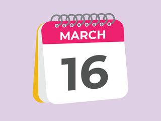 March 16 calendar reminder. 16 March daily calendar icon template. Calendar 16 March icon Design template. Vector illustration

