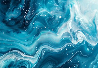 The mesmerizing swirls of turquoise and deep blue create a marbled effect in this fluid art inspired image