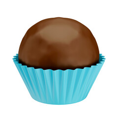 3D Traditional Chocolate Truffle in Paper Wrapper for Birthday Party with Transparent Background