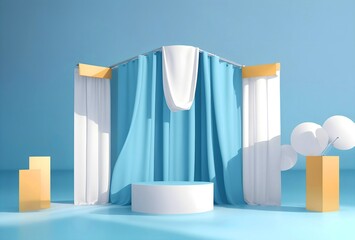 Pedestal, steps and shelf. Stand base mockup. 3d render. Podium steps for brand promotion product. Creative background for advertising presentation