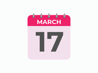 March 17 calendar reminder. 17 March daily calendar icon template. Calendar 17 March icon Design template. Vector illustration
