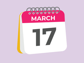 March 17 calendar reminder. 17 March daily calendar icon template. Calendar 17 March icon Design template. Vector illustration
