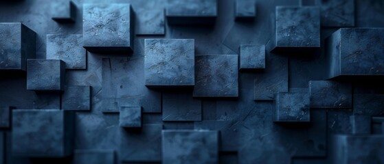 Textured Dark Blue Geometric Blocks Background.